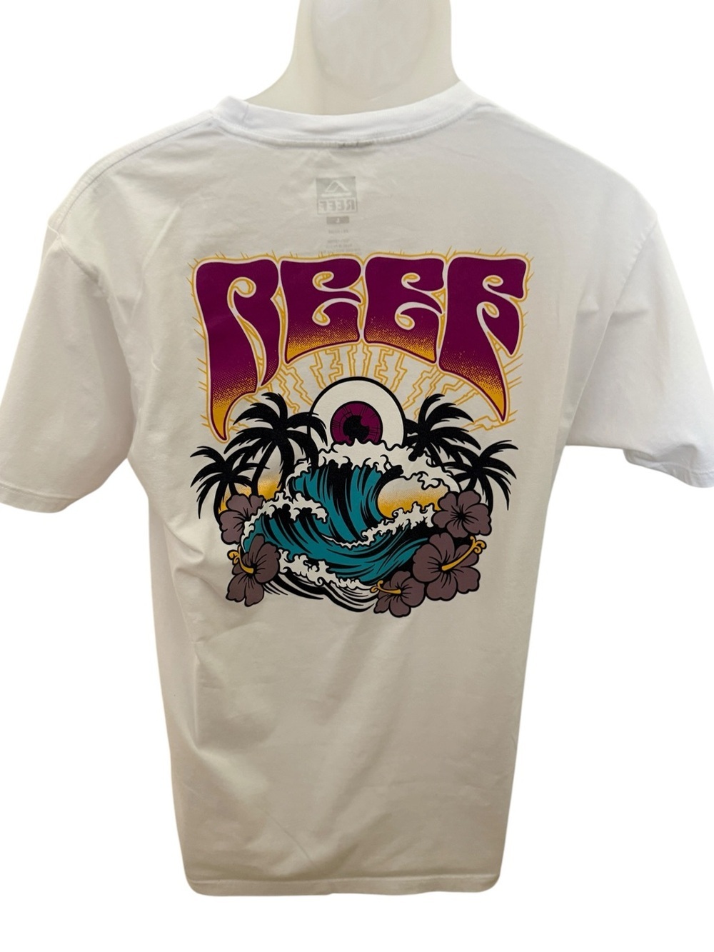 Reef Surf w/ Sunset Wave & Palm Graphic Tee Shirt Men L Large